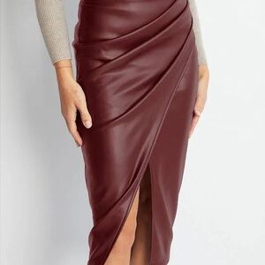 Elegant Burgundy faux leather wrap skirt